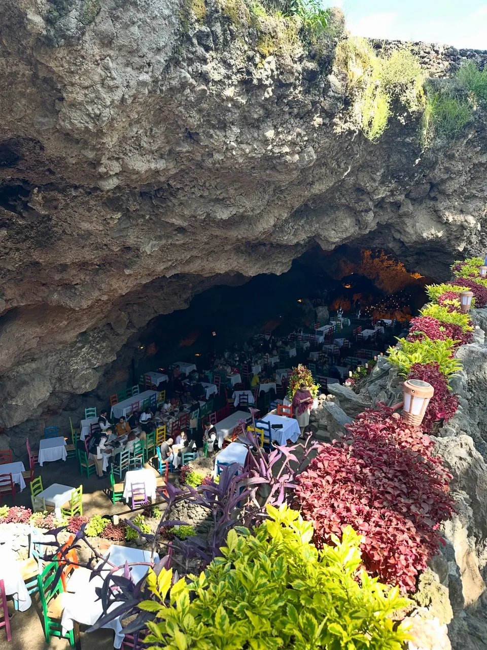 The grotto and garden of La Gruta seen from the upper terrace