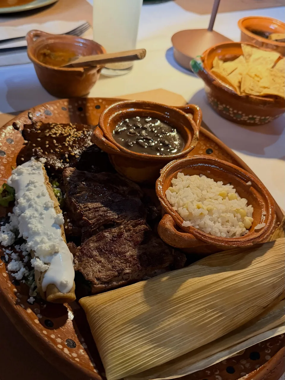 A platter of traditional Mexican dishes served at La Gruta Teotihuacan